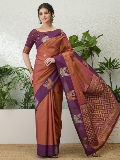 Handloom Silk Wine Printed Saree | EZB GF02 NOOR V1 32003 - EZBER