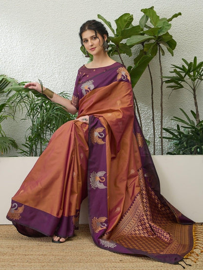 Handloom Silk Wine Printed Saree | EZB GF02 NOOR V1 32003 - EZBER