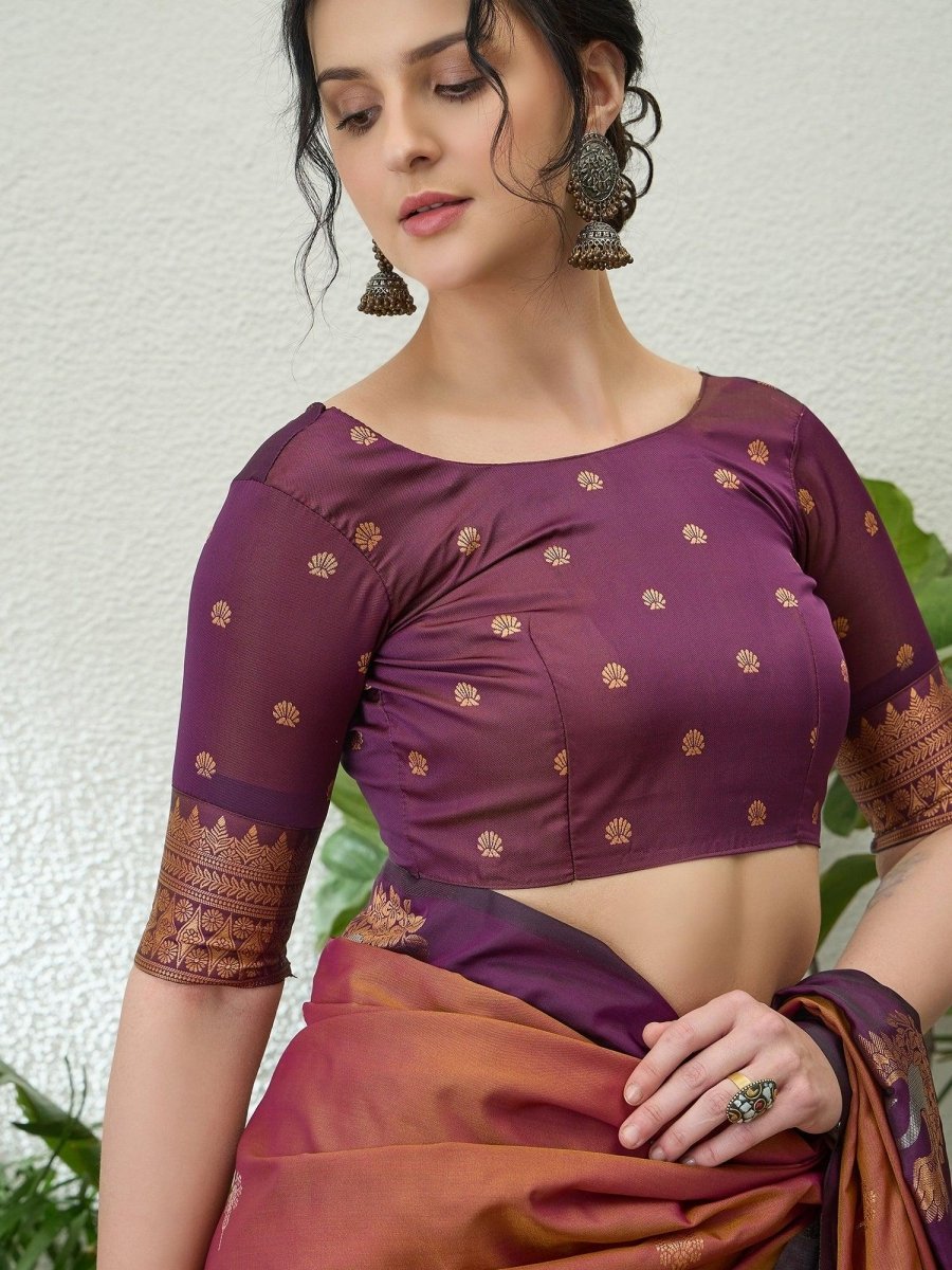 Handloom Silk Wine Printed Saree | EZB GF02 NOOR V1 32003 - EZBER