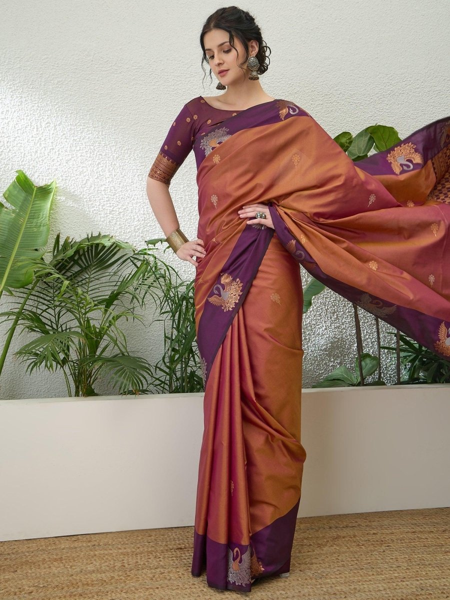 Handloom Silk Wine Printed Saree | EZB GF02 NOOR V1 32003 - EZBER