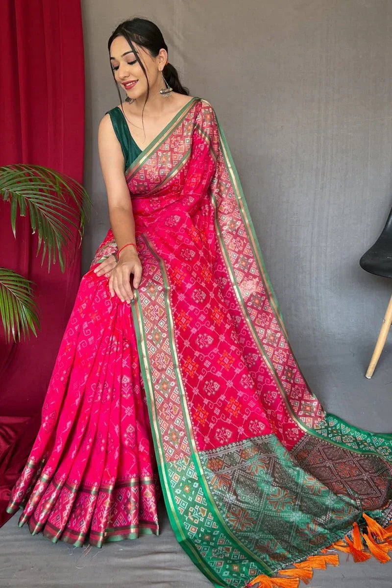 Hot Pink Patola Saree - EZBER