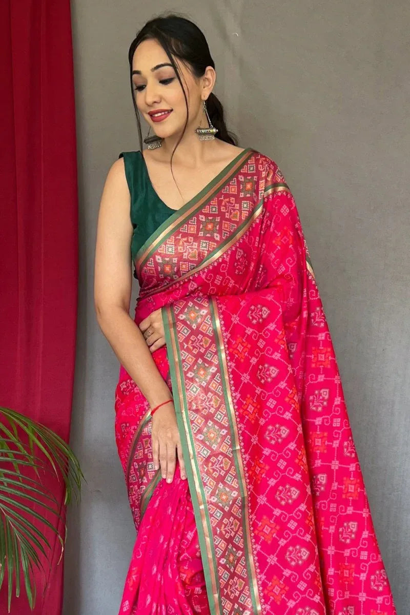 Hot Pink Patola Saree - EZBER
