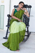 Hunter Green Mulmul Cotton Saree - EZBER