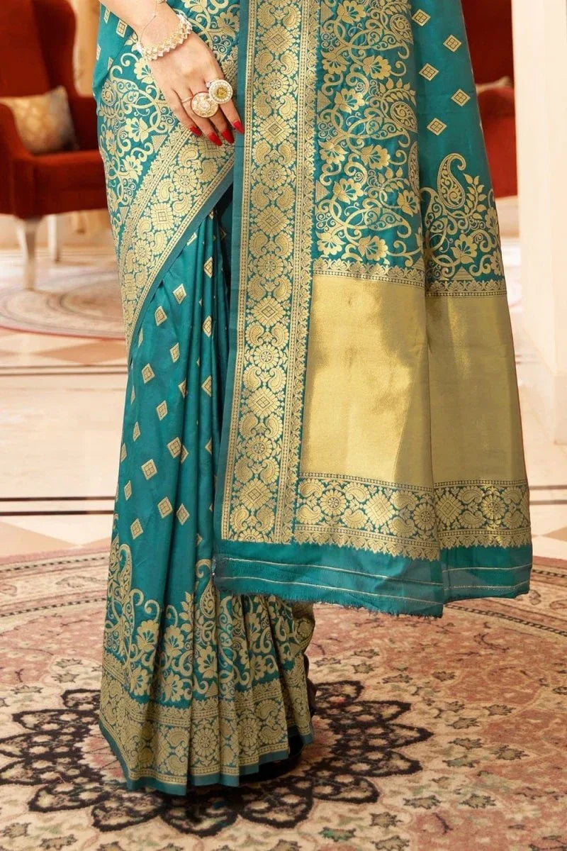 Jade Impact Blue Banarasi Saree - EZBER