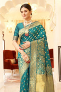 Jade Impact Blue Banarasi Saree - EZBER