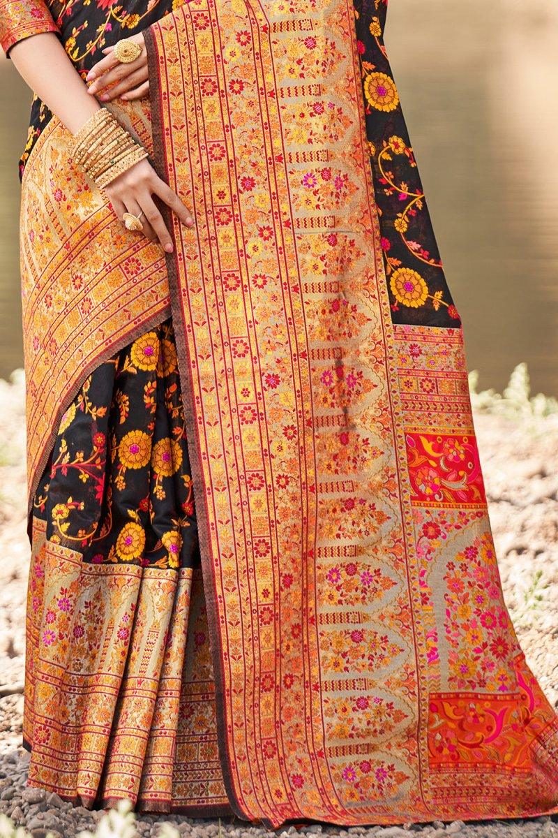 Jet Black Kalamkari Saree - EZBER