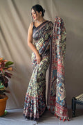 Olive Green Kalamkari Saree - EZBER