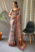 Pearl River Grey Kalamkari Saree - EZBER