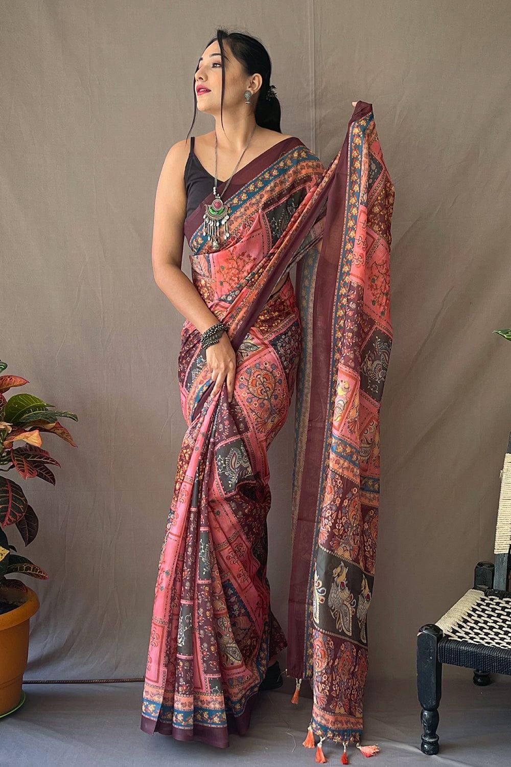 Thulian Pink Kalamkari Saree - EZBER