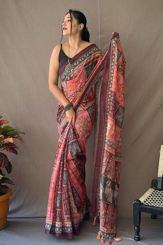 Thulian Pink Kalamkari Saree - EZBER