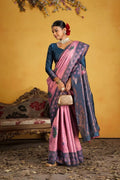 Kanjeevaram Silk Rich Pallue With Contrast Blouse Weaving Silk Saree - EZBER