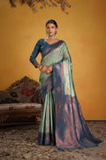 Kanjeevaram Silk Rich Pallue With Contrast Blouse Weaving Silk Saree - EZBER