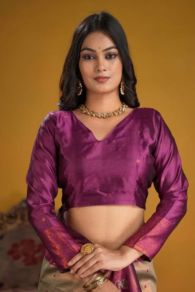 Kanjeevaram Silk Rich Pallue With Contrast Blouse Weaving Silk Saree - EZBER