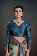 Kanjeevaram Silk Rich Pallue With Contrast Blouse Weaving Silk Saree - EZBER