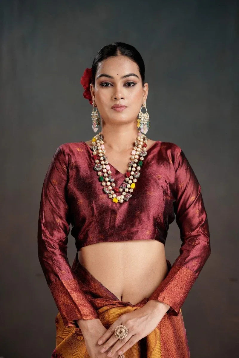 Kanjeevaram Silk Rich Pallue With Contrast Blouse Weaving Silk Saree - EZBER