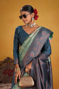 Kanjeevaram Silk Rich Pallue With Contrast Blouse Weaving Silk Saree - EZBER