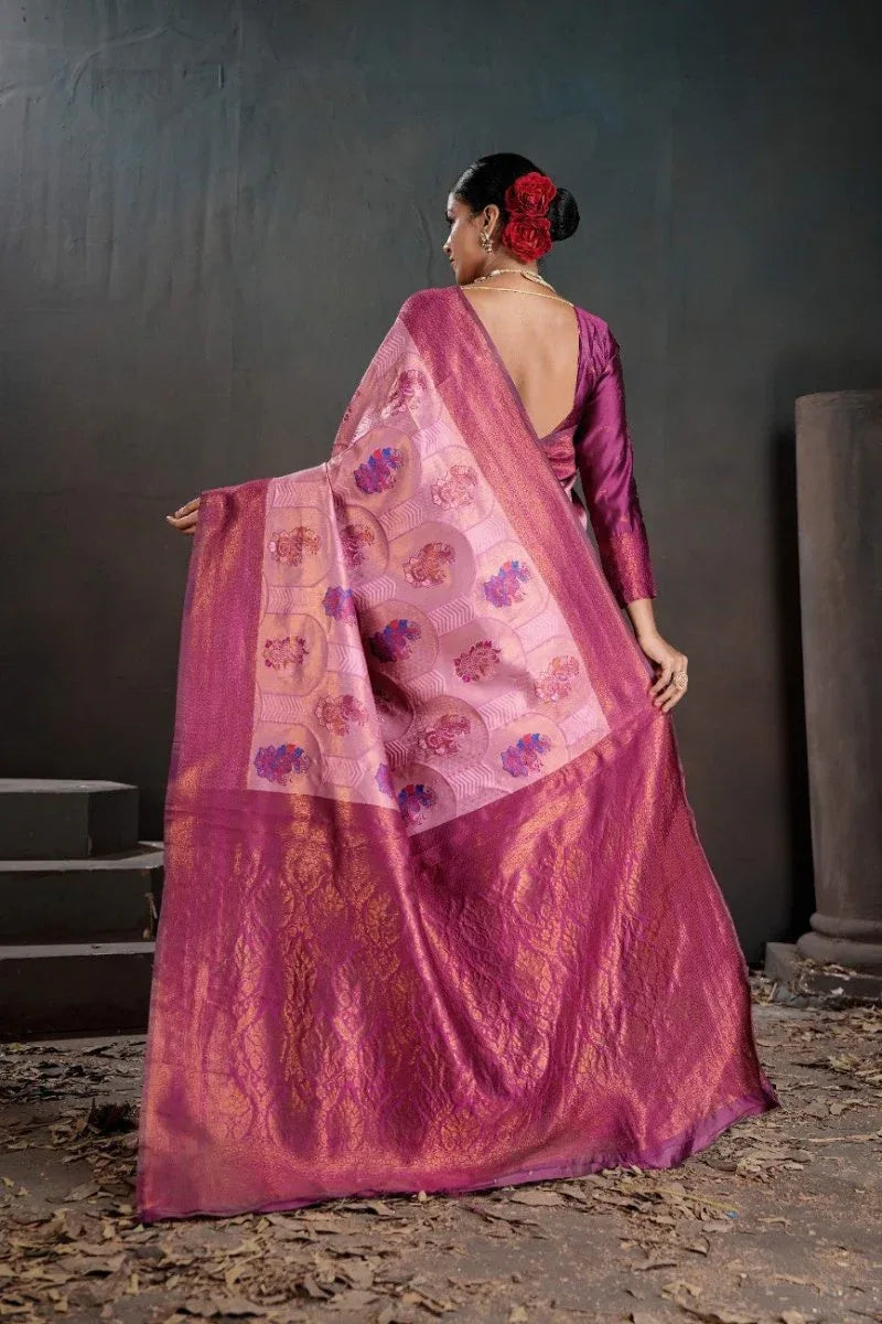 Kanjeevaram Silk Rich Pallue With Contrast Blouse Weaving Silk Saree - EZBER