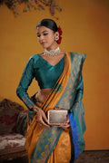 Kanjeevaram Silk Rich Pallue With Contrast Blouse Weaving Silk Saree - EZBER