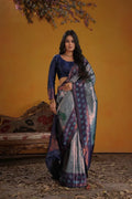 Kanjeevaram Silk Rich Pallue With Contrast Blouse Weaving Silk Saree - EZBER