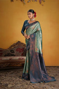 Kanjeevaram Silk Rich Pallue With Contrast Blouse Weaving Silk Saree - EZBER