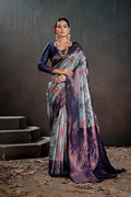 Kanjeevaram Silk Rich Pallue With Contrast Blouse Weaving Silk Saree - EZBER