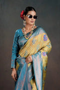 Kanjeevaram Silk Rich Pallue With Contrast Blouse Weaving Silk Saree - EZBER