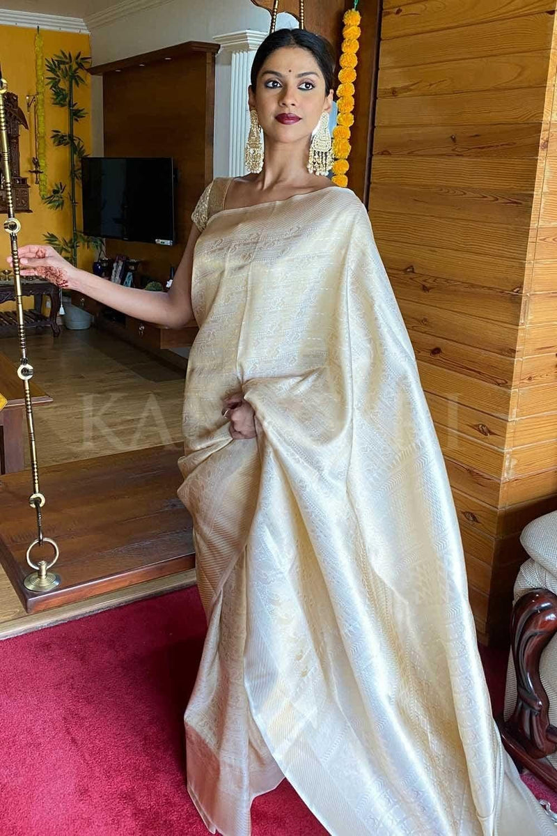 SWARDA THIGALE in Golden Kanjivaram Saree - EZBER