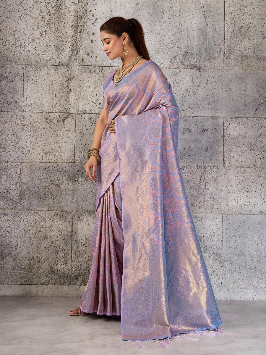 Lavender Kanjivaram Silk Blend Brocade Saree | EZB SI04 SUPRS1002 - EZBER