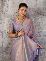 Lavender Kanjivaram Silk Blend Brocade Saree | EZB SI04 SUPRS1002