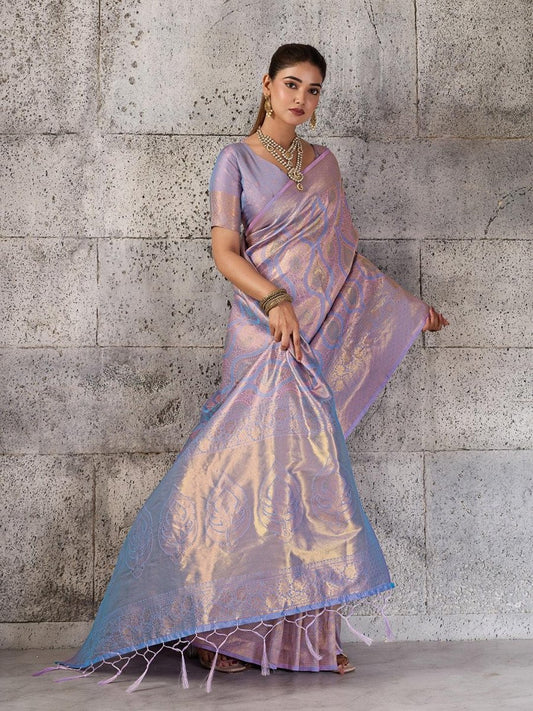 Lavender Kanjivaram Silk Blend Brocade Saree | EZB SI04 SUPRS1002 - EZBER