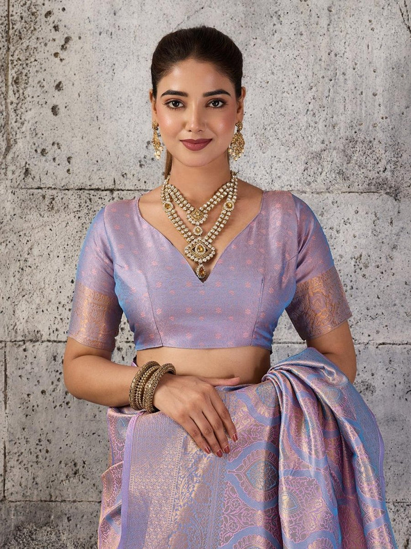 Lavender Kanjivaram Silk Blend Brocade Saree | EZB SI04 SUPRS1002 - EZBER