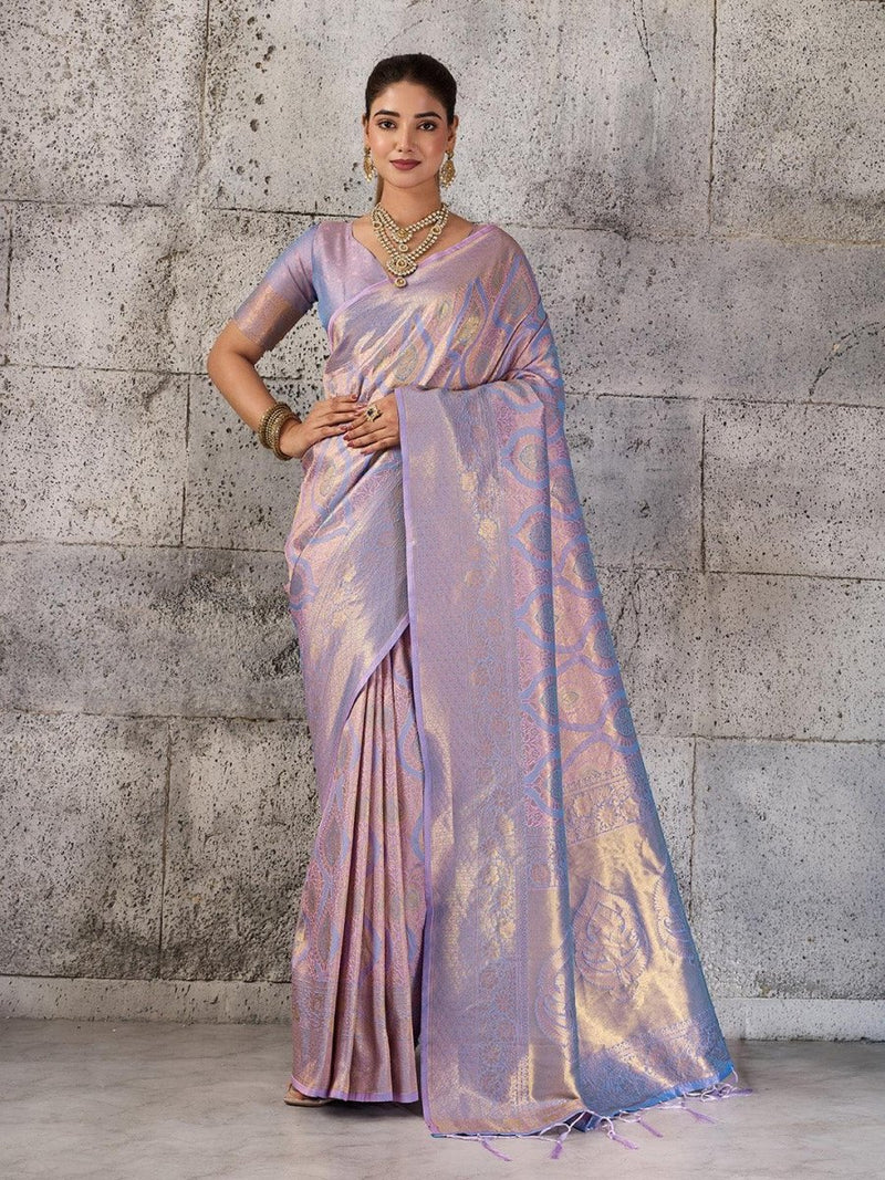 Lavender Kanjivaram Silk Blend Brocade Saree | EZB SI04 SUPRS1002 - EZBER