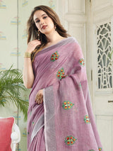 Lavender Linen Cotton Handloom Saree | EZB SI04 SGAMY24004