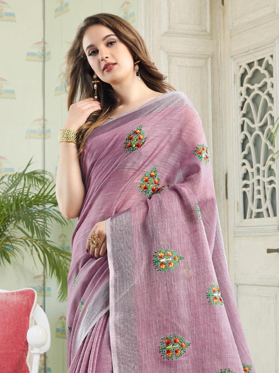 Lavender Linen Cotton Handloom Saree | EZB SI04 SGAMY24004 - EZBER