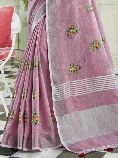 Lavender Linen Cotton Handloom Saree | EZB SI04 SGAMY24004 - EZBER
