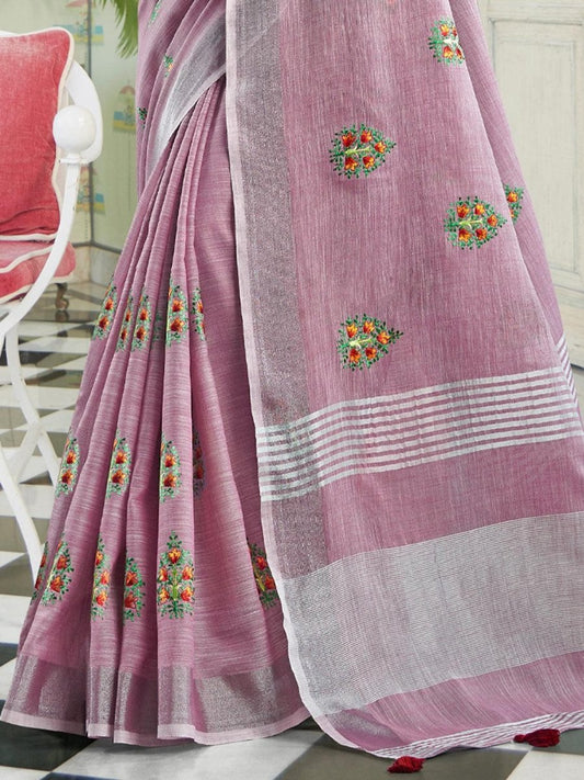 Lavender Linen Cotton Handloom Saree | EZB SI04 SGAMY24004 - EZBER