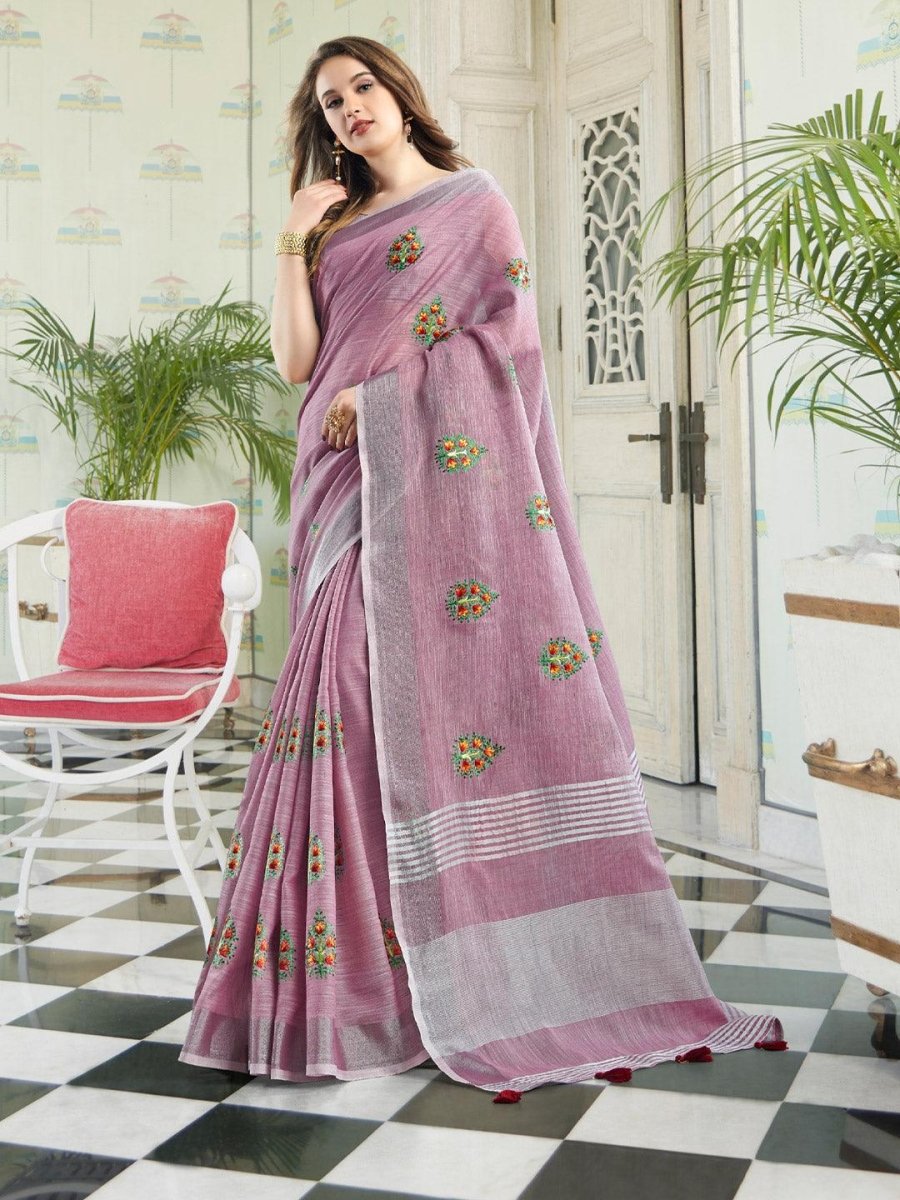 Lavender Linen Cotton Handloom Saree | EZB SI04 SGAMY24004 - EZBER