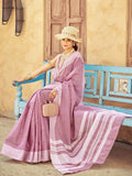 Lavender Linen Festive Wear Saree With Blouse Piece - EZBER