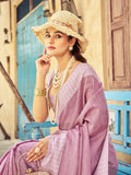 Lavender Linen Festive Wear Saree With Blouse Piece - EZBER