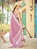 Lavender Linen Festive Wear Saree With Blouse Piece - EZBER