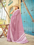 Lavender Linen Festive Wear Saree With Blouse Piece - EZBER