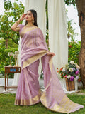 Lavender Organza Saree With Blouse Piece - EZBER