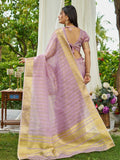 Lavender Organza Saree With Blouse Piece - EZBER