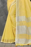 Lemon Yellow Linen Blend Saree - EZBER