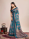 Light Blue Linen Blend Saree With Blouse Piece - EZBER