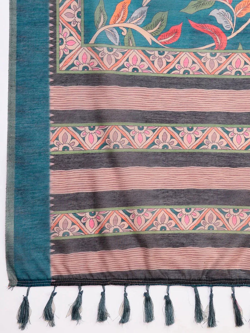 Light Blue Linen Blend Saree With Blouse Piece - EZBER