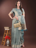 Light Blue Organza Saree With Blouse Piece - EZBER