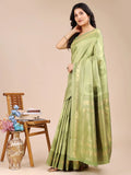 Light Green Banarasi Silk Saree With Blouse Piece - EZBER