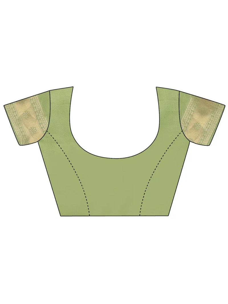 Light Green Banarasi Silk Saree With Blouse Piece - EZBER