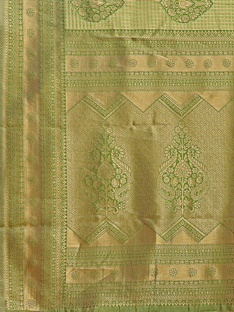 Light Green Banarasi Silk Saree With Blouse Piece - EZBER